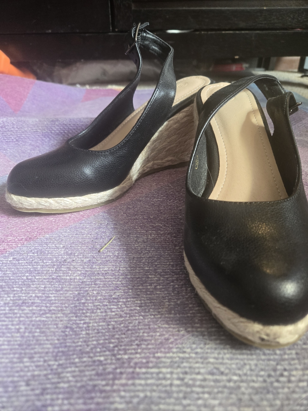 Black Wedge Espadrille Slingback Pumps